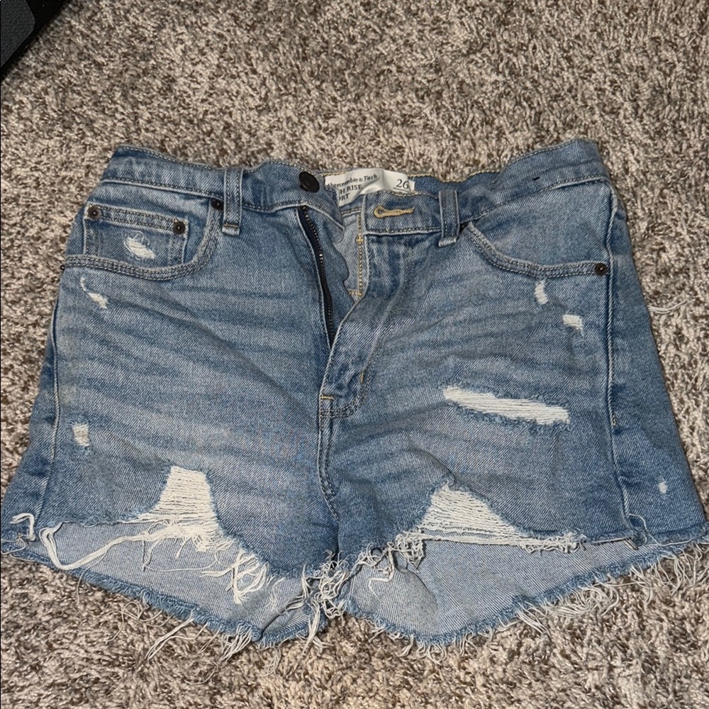 Abercrombie & Fitch Light Blue Distressed Denim Shorts